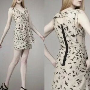 Anthropologie Leifsdottir Dress Silk Blend Open Side V-Neck Bird Print